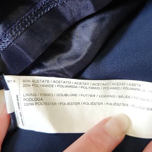 Mango Navy Blue Faux Wrap Dress Size 4 Midi Academia Long Sleeve Business - Picture 8 of 10